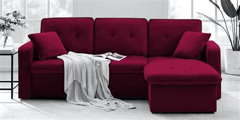 Buy Neptune Velvet Lhs Pull Out Sofa Cum Bed In Maroon Colour With