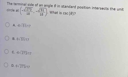 Solved The Terminal Side Of An Angle In Standard Position Intersects