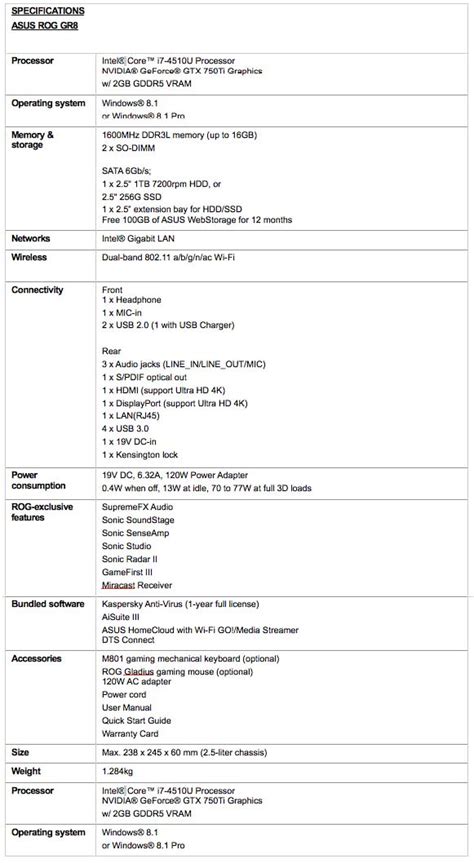 ASUS ROG G8 specs • Digital Reg | Since 2004 • Tech Review