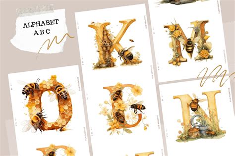 Bee Alphabet Bundle Bee Png Honey Doodle Letters Clip Art Letters