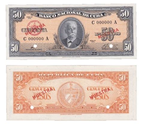 Cédula De Cuba 50 Pesos 1960 Muestra Muito Rara F