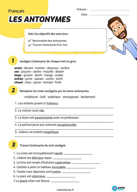 Exercices Les Contraires Les Antonymes Ce Ce Ma Tre Lucas