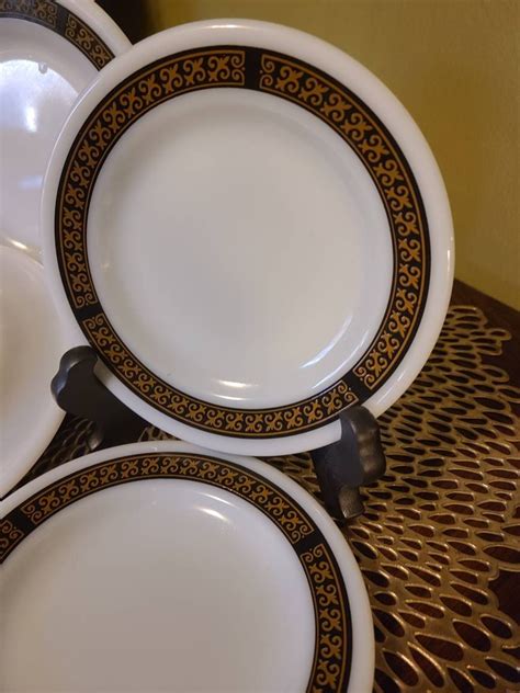 Pyrex Ebony Fleur De Lis Plates Set Of 4 Etsy