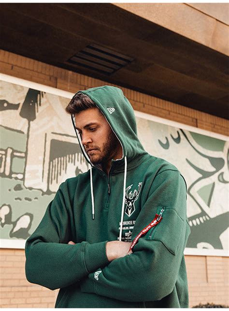 New Era Alpha Industries Milwaukee Bucks 14 Zip Hooded Sweatshirt