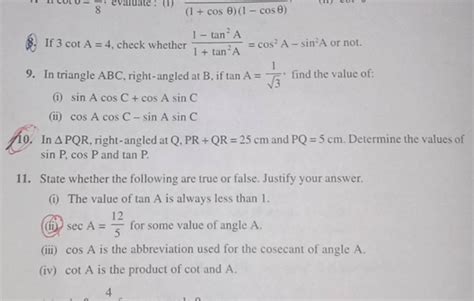 In Pqr Right Angled At Q Pr Qr Cm And Pq Cm Determine The Values