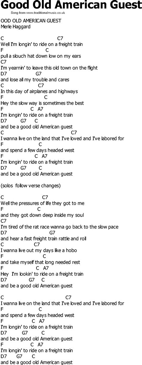 Old Country Song Lyrics With Chords Good Old American Guest