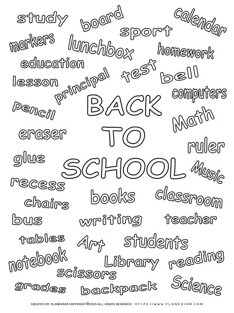 Back to School - Coloring Page - Related words | Planerium