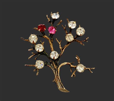 Tree Of Life Sterling Silver Rhinestone Brooch Kaleidoscope Effect