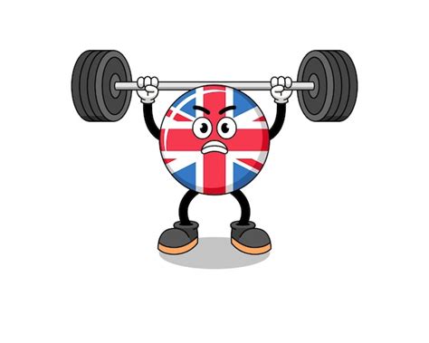 Premium Vector United Kingdom Flag Mascot Cartoon Lifting A Barbell