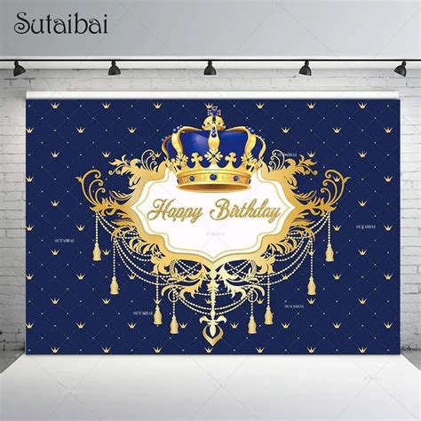 Royal Crown Backdrop Royal Blue And Gold Happy Birthday Background