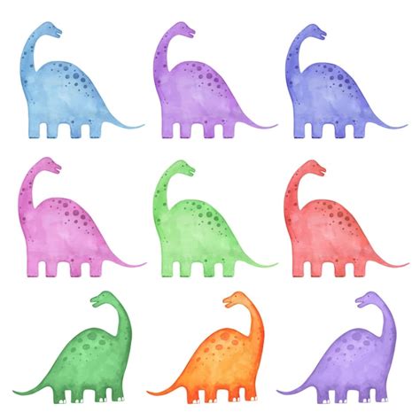 Conjunto De Vectores De Dinosaurios Acuarela Vector Premium