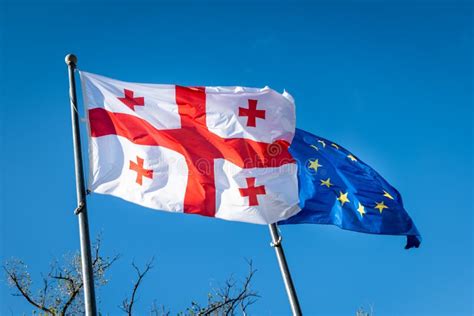 Georgia Flag and EU Flag. Flag of the Country Georgia and European ...