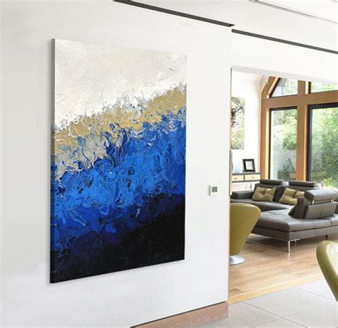 Gold, blue and black abstract painting in a stunning gradient style