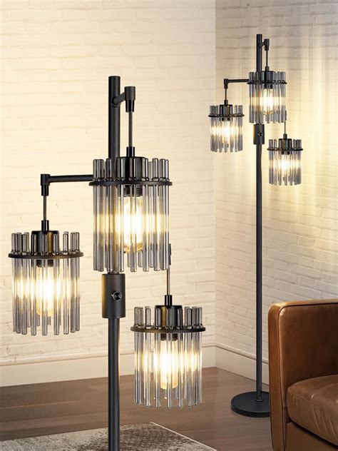 Stepeak Dimmable Crystal Floor Lamp Industrial Farmhouse Lamps For