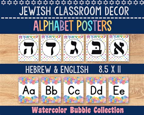 Hebrew Alphabet Posters Jewish Classroom Decor Aleph Bet Classroom