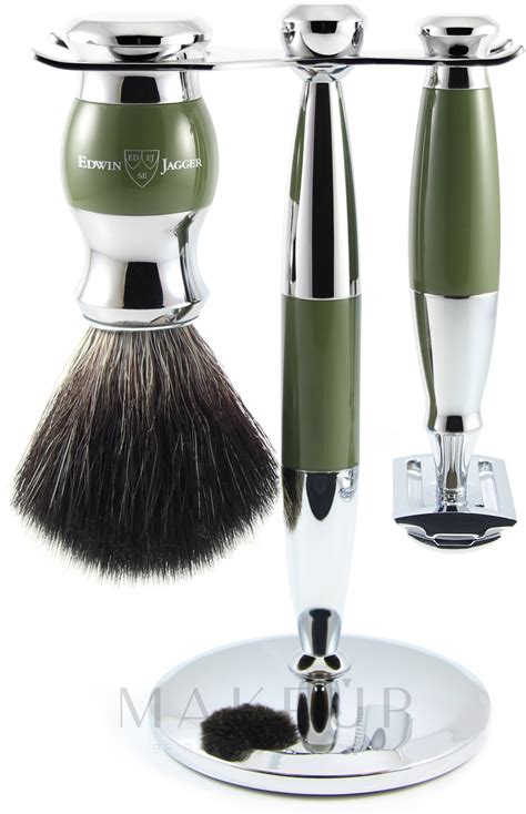 Shaving Set Edwin Jagger Green Chrome 3 Piece DE Set Black