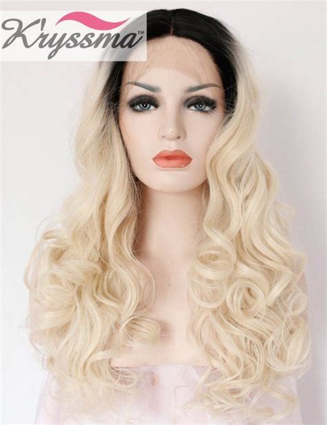 K Ryssma Tones Blonde Ombre Wig Dark Roots Synthetic Lace Front Wigs