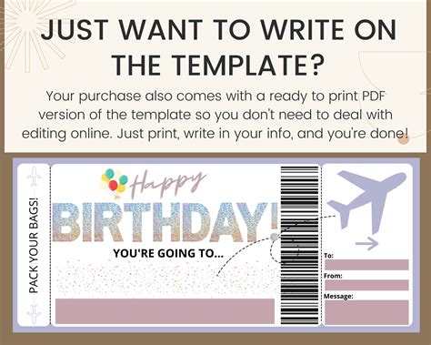 Birthday Surprise Flight Gift Ticket Template – Printed Smile Shop