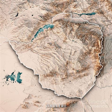 Zimbabwe 3d Render Topographic Map Neutral Border Digital Art By Frank