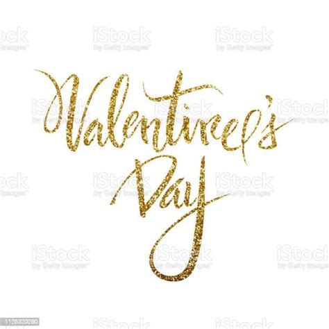 Valentines Day Gold Glitter Text Vector Illustration Stock Illustration