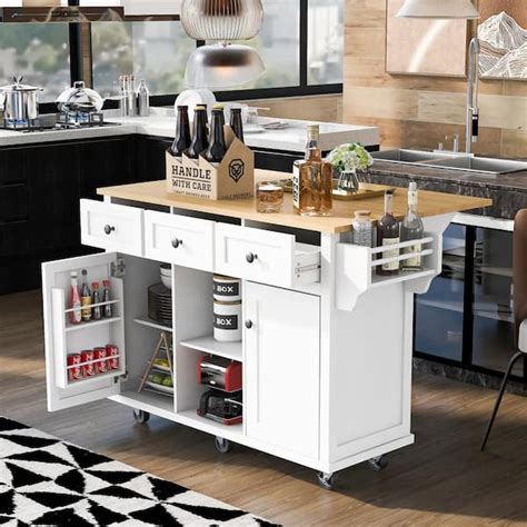 Runesay White Rubberwood Drop Leaf Countertop In Kitchen Island