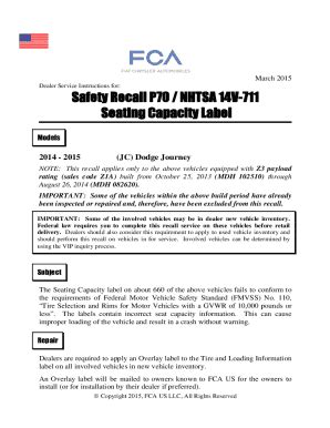 Fillable Online Safety Recall P Nhtsa V Seating Capacity