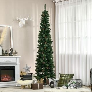 HOMCOM 7.5 ft. Pine Cone Decorated Slim Christmas Tree with Stand - Bed Bath & Beyond - 36412776