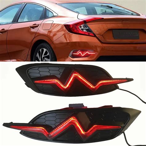 For Honda Civic Led Drl Smoked Black Flashing Rear Bumper