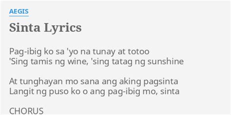 Sinta Lyrics By Aegis Pag Ibig Ko Sa Yo