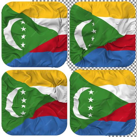 Premium Psd Comoros Flag Squire Shape Isolated Different Waving Style Bump Texture 3d Rendering