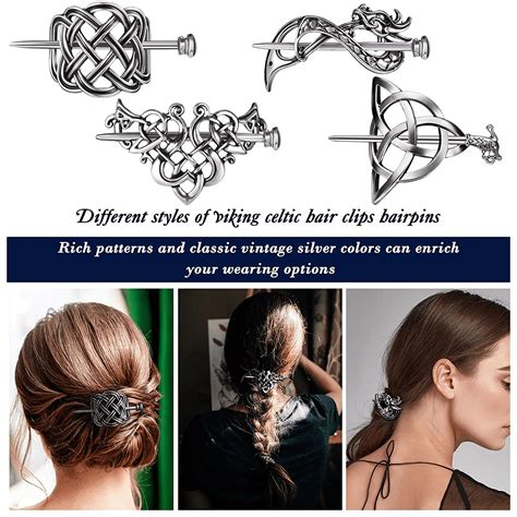 Snnroo Pieces Retro Silver Viking Celtic Hair Clips Vintage Metal