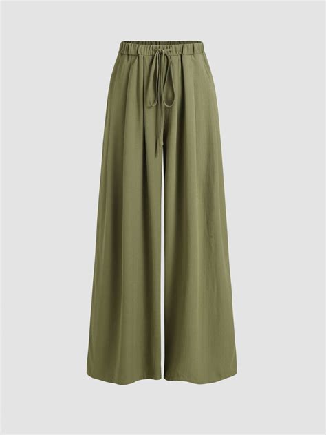 Woven Elastic Waist Wide Leg Trousers For Daily Casual