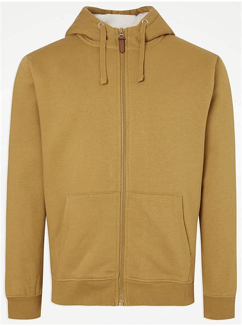 Ochre Borg Lined Zip Up Hoodie Men George At Asda