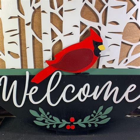 Winter Cardinal Door Hanger Winter Welcome Front Door Etsy