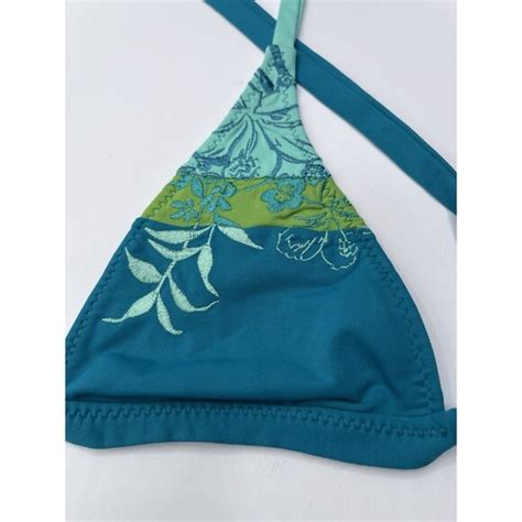 BECCA Swim Becca Bikini Top Womens Size Small S Floral Embroidered Blue Green Poshmark