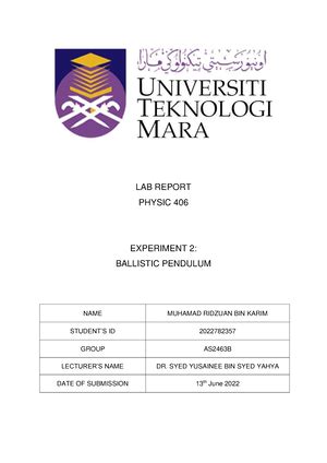 LAB Report FST 261 Diploma In Food Technology UiTM Studocu