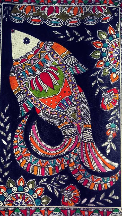 Fish Madhubani Painting 2315 Inches Etsy