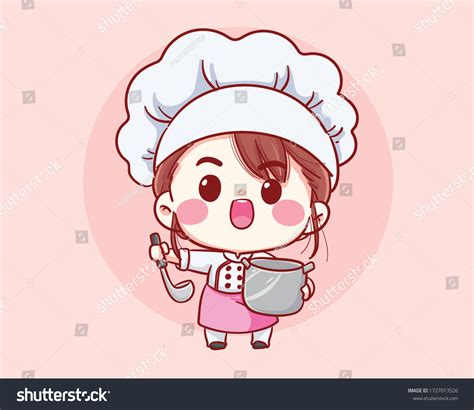 Cute Bakery Chef Girl Cooking Smiling Stock Vector Royalty Free