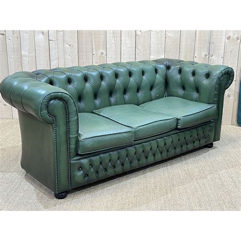 Vintage Chesterfield Sofa aus grünem Leder 3 Sitzer 1980