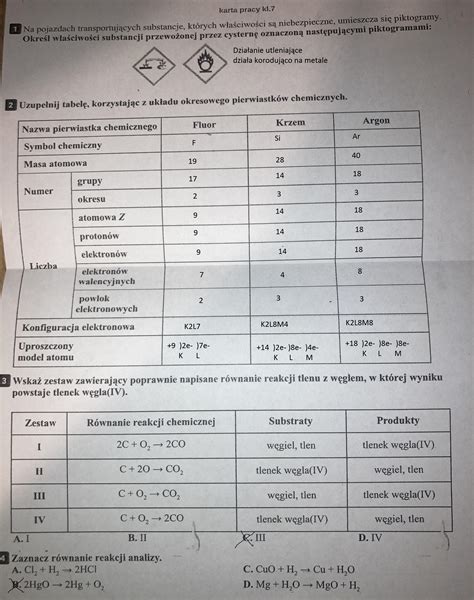 Karta Pracy Z Chemi Klasa Brainly Pl