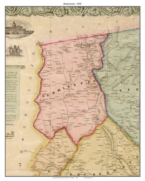 Bedminister New Jersey 1850 Old Town Map Custom Print Somerset Co