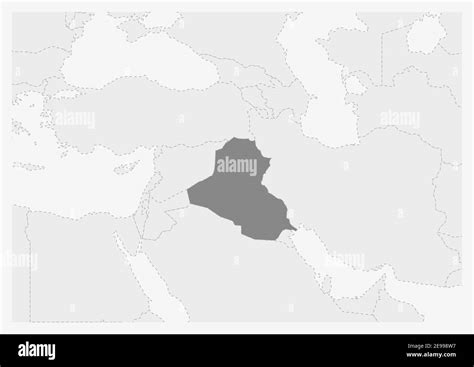 Map of Middle East with highlighted Iraq map, gray map of Iraq with ...