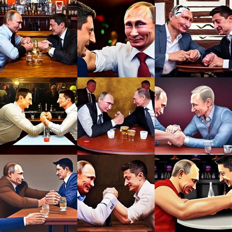 Vladimir Putin And Vladimir Zelensky Arm Wrestling In Stable