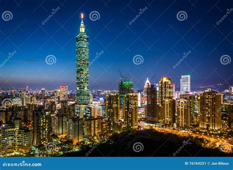 View of Taipei 101 and the Taipei Skyline at Night, from Elephant Mountain, in Taipei, Taiwan ...