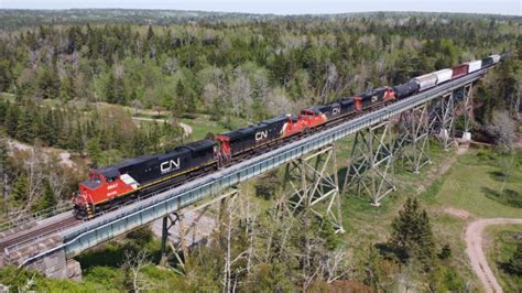 Awesome 4K View Long Freight Train CN 507 Crossing Trestle Bridge Near