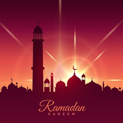 Tarjeta De Ramadan Kareem Con Mezquita Y Estrella Brillosa Vector Gratis