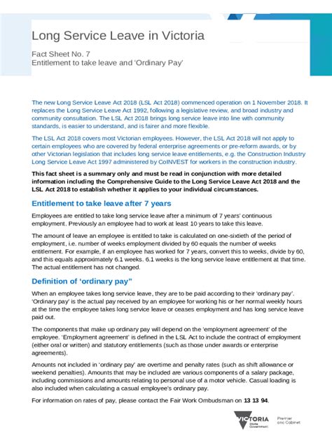 Long Service Leave Fact Sheets Fair Work Ombudsman Doc Template