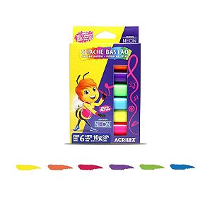 Tinta Guache 6 Cores Neon 15ml Acrilex Shopel Papelaria