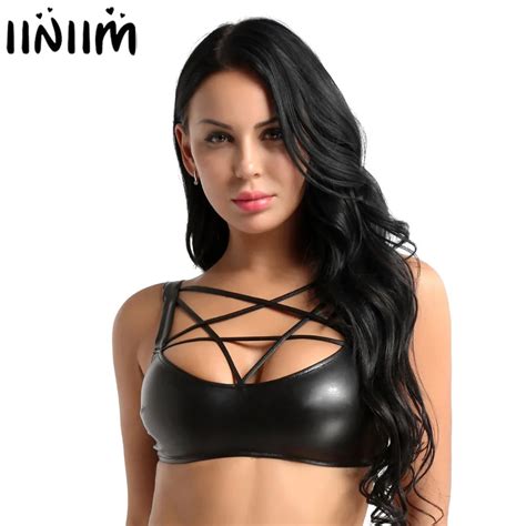 Iiniim Womens Tanks For Sexy Clubwear Wetlook Faux Leather Dancing