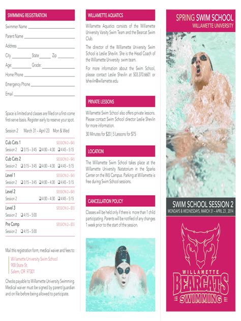 Fillable Online Willamette Swimming RegiStRation Willamette AqUaticS